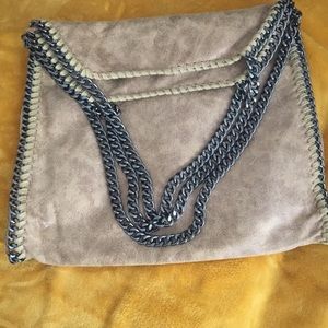 Khaki Fold Over Chain Women Oversized Bag. New